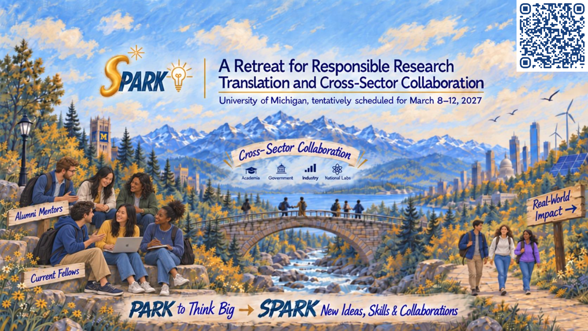 SPARK Forum poster illustrating collaboration among current and alumni AI in Science Fellows and partners across academia, government, industry, and national laboratories