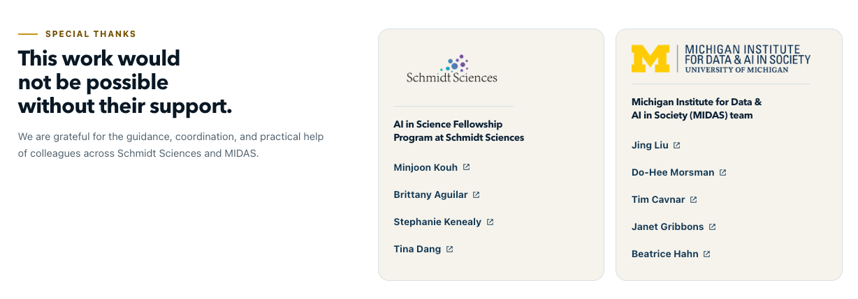 Acknowledgements to colleagues at Schmidt Sciences and the Michigan Institute for Data and AI in Society