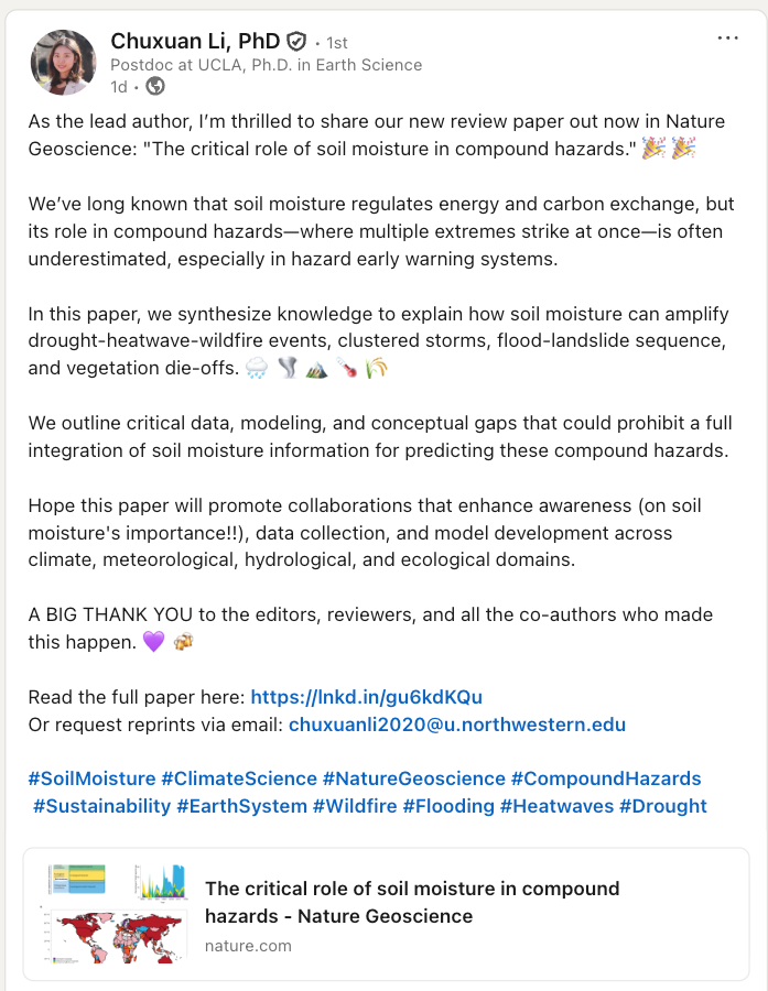 Nature Geoscience article image for The Critical Role of Soil Moisture in Compound Hazards